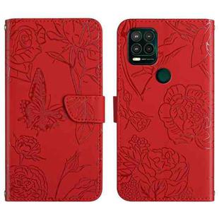 For Motorola Moto G Stylus 5G Skin Feel Butterfly Peony Embossed Leather Phone Case(Red)