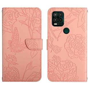 For Motorola Moto G Stylus 5G Skin Feel Butterfly Peony Embossed Leather Phone Case(Pink)