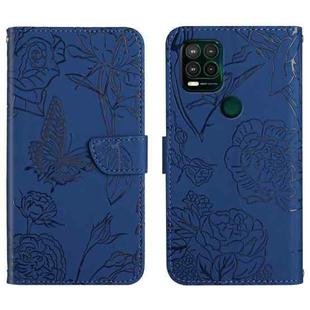 For Motorola Moto G Stylus 5G Skin Feel Butterfly Peony Embossed Leather Phone Case(Blue)