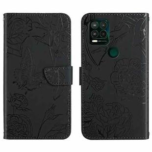 For Motorola Moto G Stylus 5G Skin Feel Butterfly Peony Embossed Leather Phone Case(Black)