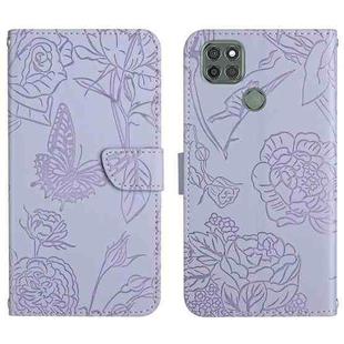 For Motorola Moto G9 Power Skin Feel Butterfly Peony Embossed Leather Phone Case(Purple)