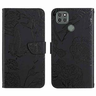 For Motorola Moto G9 Power Skin Feel Butterfly Peony Embossed Leather Phone Case(Black)