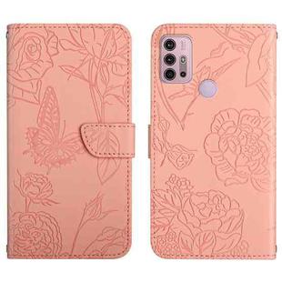 For Motorola Moto G30 Skin Feel Butterfly Peony Embossed Leather Phone Case(Pink)