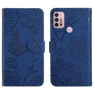 For Motorola Moto G30 Skin Feel Butterfly Peony Embossed Leather Phone Case(Blue)