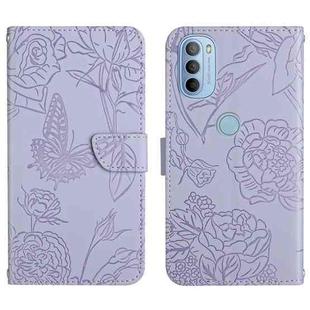 For Motorola Moto G31 / G41 Skin Feel Butterfly Peony Embossed Leather Phone Case(Purple)