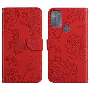 For Motorola Moto G50 Skin Feel Butterfly Peony Embossed Leather Phone Case(Red)