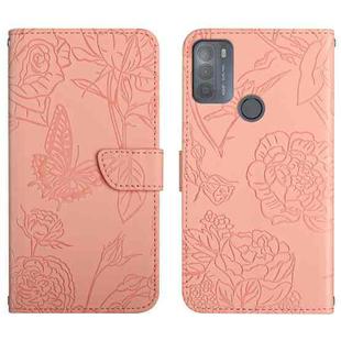 For Motorola Moto G50 Skin Feel Butterfly Peony Embossed Leather Phone Case(Pink)