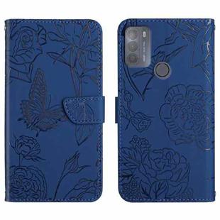 For Motorola Moto G50 Skin Feel Butterfly Peony Embossed Leather Phone Case(Blue)