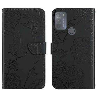 For Motorola Moto G50 Skin Feel Butterfly Peony Embossed Leather Phone Case(Black)