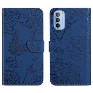 For Motorola Moto G51 Skin Feel Butterfly Peony Embossed Leather Phone Case(Blue)