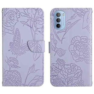 For Motorola Moto G51 Skin Feel Butterfly Peony Embossed Leather Phone Case(Purple)