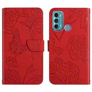For Motorola Moto G60 Skin Feel Butterfly Peony Embossed Leather Phone Case(Red)