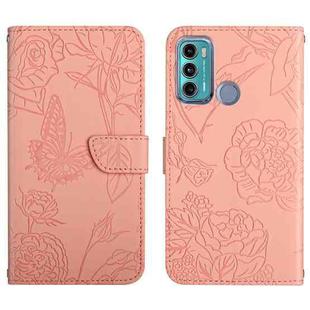 For Motorola Moto G60 Skin Feel Butterfly Peony Embossed Leather Phone Case(Pink)
