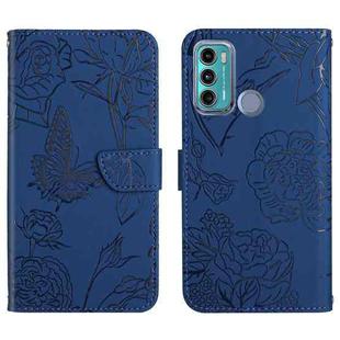 For Motorola Moto G60 Skin Feel Butterfly Peony Embossed Leather Phone Case(Blue)