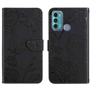 For Motorola Moto G60 Skin Feel Butterfly Peony Embossed Leather Phone Case(Black)