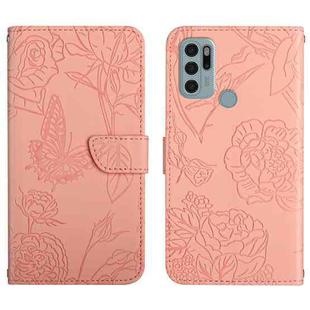 For Motorola Moto G60s Skin Feel Butterfly Peony Embossed Leather Phone Case(Pink)