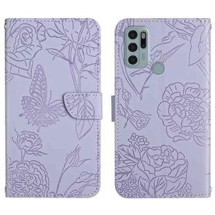 For Motorola Moto G60s Skin Feel Butterfly Peony Embossed Leather Phone Case(Purple)