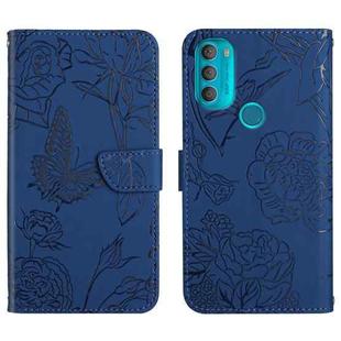 For Motorola Moto G71 Skin Feel Butterfly Peony Embossed Leather Phone Case(Blue)