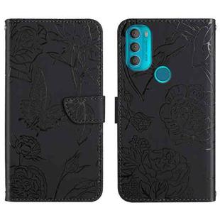 For Motorola Moto G71 Skin Feel Butterfly Peony Embossed Leather Phone Case(Black)