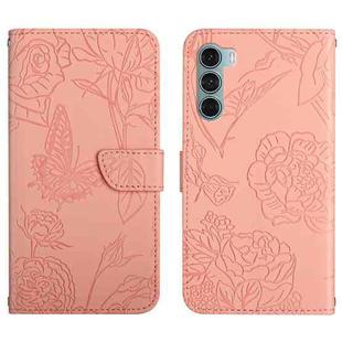 For Motorola Moto G200 5G Skin Feel Butterfly Peony Embossed Leather Phone Case(Pink)