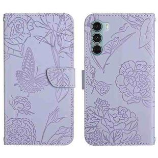 For Motorola Moto G200 5G Skin Feel Butterfly Peony Embossed Leather Phone Case(Purple)