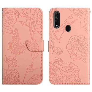 For OPPO A8 Skin Feel Butterfly Peony Embossed Leather Phone Case(Pink)