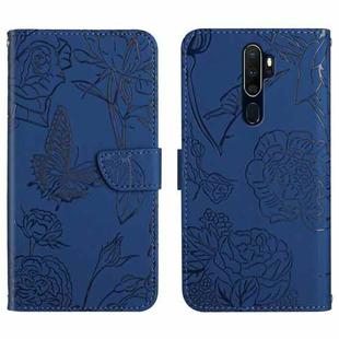 For OPPO A9 Skin Feel Butterfly Peony Embossed Leather Phone Case(Blue)