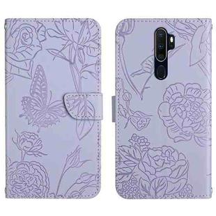 For OPPO A9 Skin Feel Butterfly Peony Embossed Leather Phone Case(Purple)