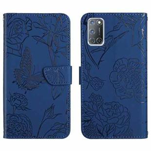 For OPPO A52 / A72 / A92 Skin Feel Butterfly Peony Embossed Leather Phone Case(Blue)