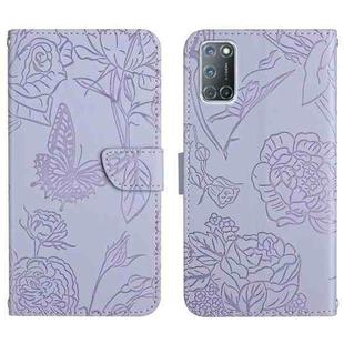 For OPPO A52 / A72 / A92 Skin Feel Butterfly Peony Embossed Leather Phone Case(Purple)