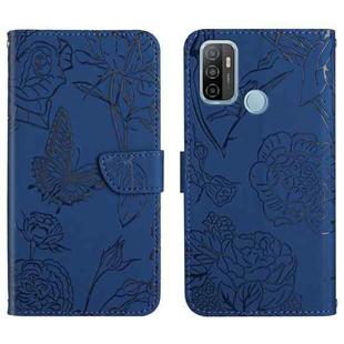 For OPPO A53 4G Skin Feel Butterfly Peony Embossed Leather Phone Case(Blue)