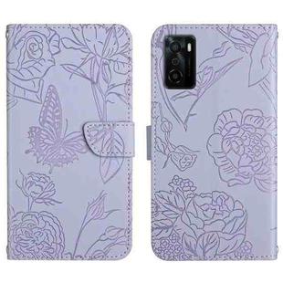 For OPPO A55s Skin Feel Butterfly Peony Embossed Leather Phone Case(Purple)