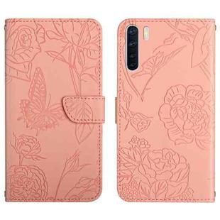 For OPPO A91 Skin Feel Butterfly Peony Embossed Leather Phone Case(Pink)