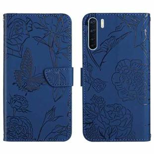 For OPPO A91 Skin Feel Butterfly Peony Embossed Leather Phone Case(Blue)