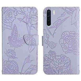 For OPPO A91 Skin Feel Butterfly Peony Embossed Leather Phone Case(Purple)