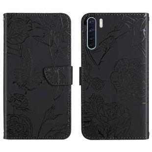 For OPPO A91 Skin Feel Butterfly Peony Embossed Leather Phone Case(Black)