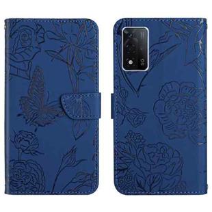 For OPPO A93s Skin Feel Butterfly Peony Embossed Leather Phone Case(Blue)
