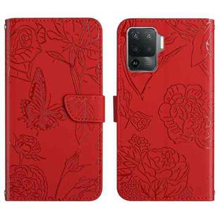 For OPPO A94 4G Skin Feel Butterfly Peony Embossed Leather Phone Case(Red)