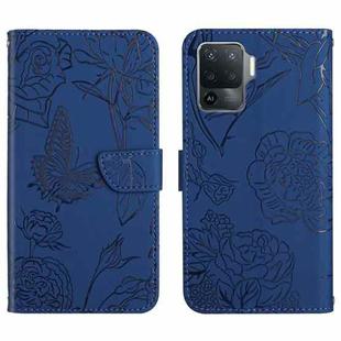 For OPPO A94 4G Skin Feel Butterfly Peony Embossed Leather Phone Case(Blue)