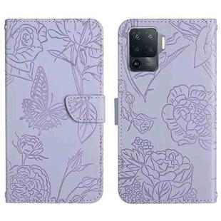For OPPO A94 4G Skin Feel Butterfly Peony Embossed Leather Phone Case(Purple)