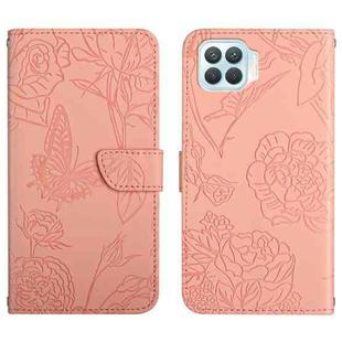 For OPPO F17 Pro Skin Feel Butterfly Peony Embossed Leather Phone Case(Pink)