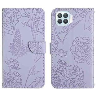 For OPPO F17 Pro Skin Feel Butterfly Peony Embossed Leather Phone Case(Purple)