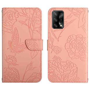 For OPPO F19 Skin Feel Butterfly Peony Embossed Leather Phone Case(Pink)