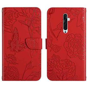 For OPPO Reno2 Z / F Skin Feel Butterfly Peony Embossed Leather Phone Case(Red)