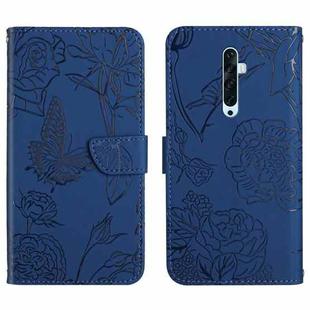 For OPPO Reno2 Z / F Skin Feel Butterfly Peony Embossed Leather Phone Case(Blue)