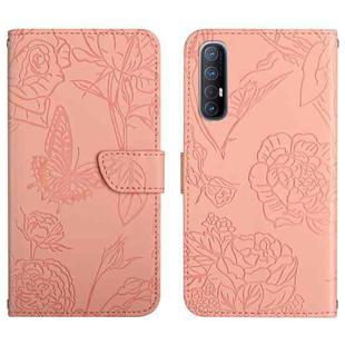 For OPPO Reno3 Pro Skin Feel Butterfly Peony Embossed Leather Phone Case(Pink)
