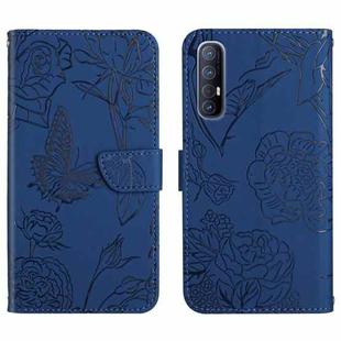For OPPO Reno3 Pro Skin Feel Butterfly Peony Embossed Leather Phone Case(Blue)