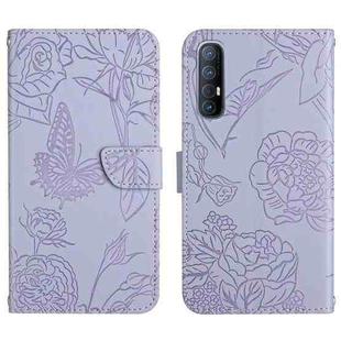 For OPPO Reno3 Pro Skin Feel Butterfly Peony Embossed Leather Phone Case(Purple)