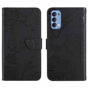 For OPPO Reno4 5G Skin Feel Butterfly Peony Embossed Leather Phone Case(Black)