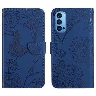 For OPPO Reno4 Pro Skin Feel Butterfly Peony Embossed Leather Phone Case(Blue)